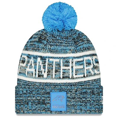 Men's New Era Blue Carolina Panthers 2025 Sideline Cold Weather Cuffed Knit Hat with Pom