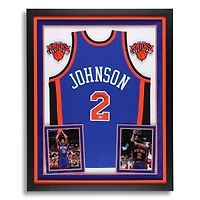Larry Johnson New York Knicks Autographed Deluxe Framed Blue Mitchell & Ness 1988-99 Authentic Jersey