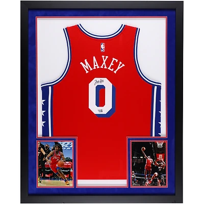 Tyrese Maxey Philadelphia 76ers Autographed SM Deluxe Framed Jordan Brand Red Statement Edition Swingman Jersey