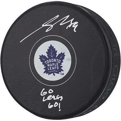 Nick Robertson Toronto Maple Leafs Autographed Hockey Puck with "Go Leafs Go!" Inscription