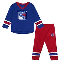 Preschool Outerstuff Blue/Red New York Rangers Denting the Net Long Sleeve T-Shirt and Pants Set