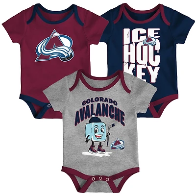 Infant & Newborn Outerstuff Colorado Avalanche Triple Header Three-Piece Bodysuit Set