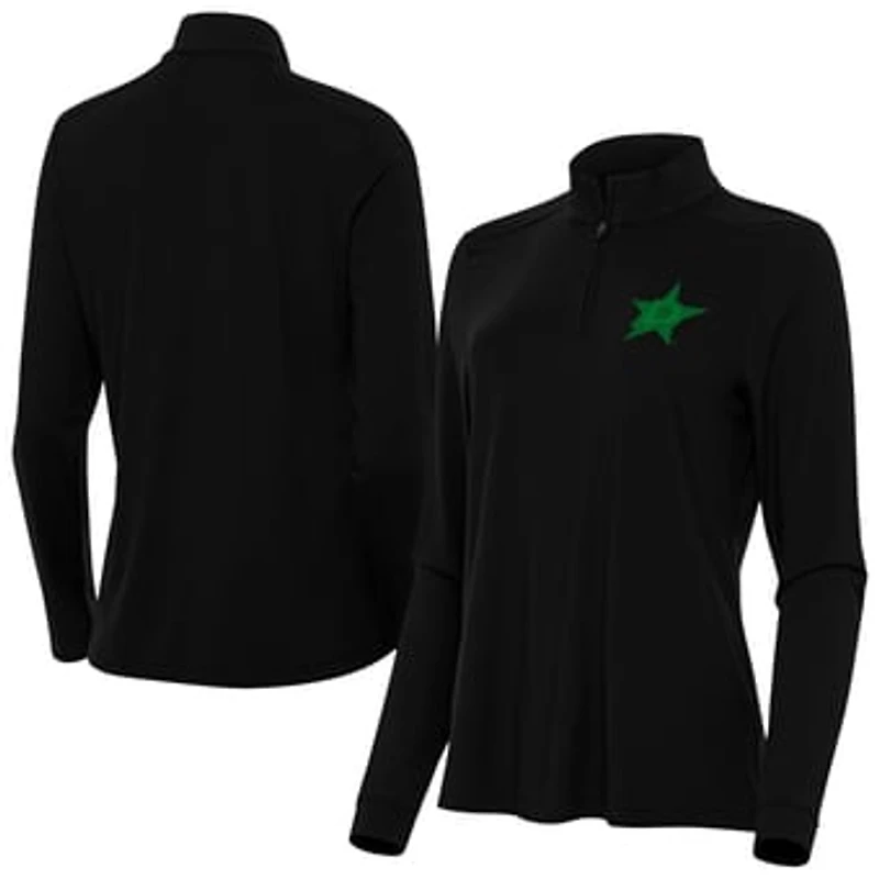 Women's Antigua  Black Dallas Stars St. Patrick's Day Intent Quarter-Zip Performance Pullover