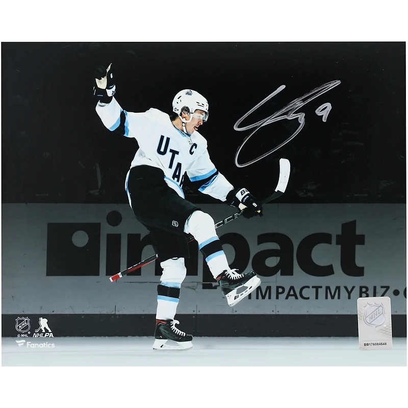 Clayton Keller Utah Mammoth Autographed 8" x 10" White Jersey Celebration Spotlight Photograph
