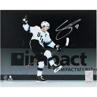 Clayton Keller Utah Mammoth Autographed 8" x 10" White Jersey Celebration Spotlight Photograph