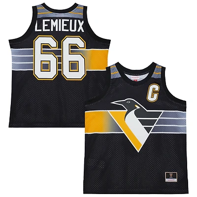 Men's Mitchell & Ness Mario Lemieux Black Pittsburgh Penguins Maxxed Out Fashion Basketball Jersey