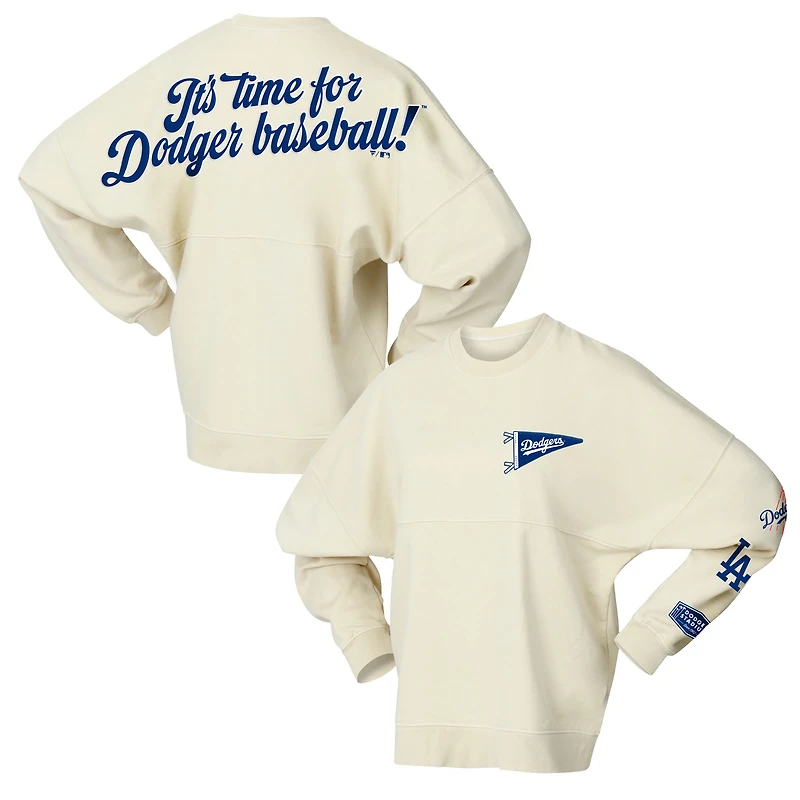 Women's Fanatics Tan Los Angeles Dodgers Pennant Flag Branded Fleece Pullover Sweatshirt
