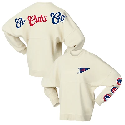 Women's Fanatics  Tan Chicago Cubs Pennant Flag Branded Fleece Pullover Sweatshirt