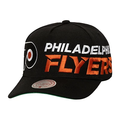 Men's Mitchell & Ness  Black Philadelphia Flyers Busted Logo Wordmark Wrap-Around Pro Pinch Adjustable Hat