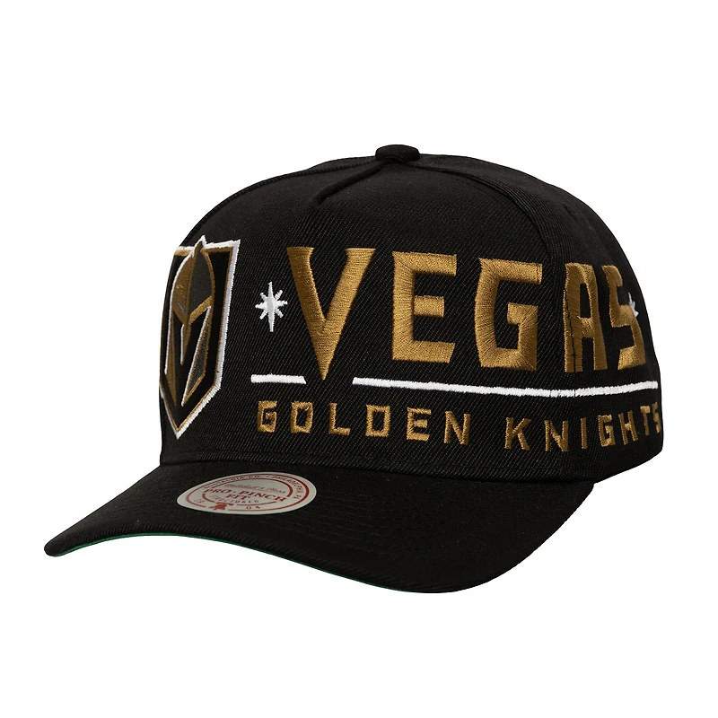 Men's Mitchell & Ness  Black Vegas Golden Knights Busted Logo Wordmark Wrap-Around Pro Pinch Adjustable Hat