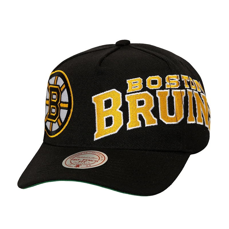 Men's Mitchell & Ness  Black Boston Bruins Busted Logo Wordmark Wrap-Around Pro Pinch Adjustable Hat