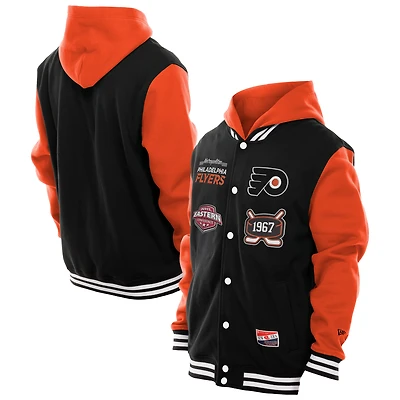 Men's New Era Black/Orange Philadelphia Flyers Full-Snap Fleece Hoodie Jacket