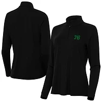 Women's Antigua Black Philadelphia 76ers St. Patrick's Day Intent Quarter-Zip Top