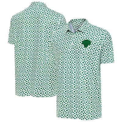 Men's Antigua  White New York Knicks St. Patrick's Day Cloverfield Polo