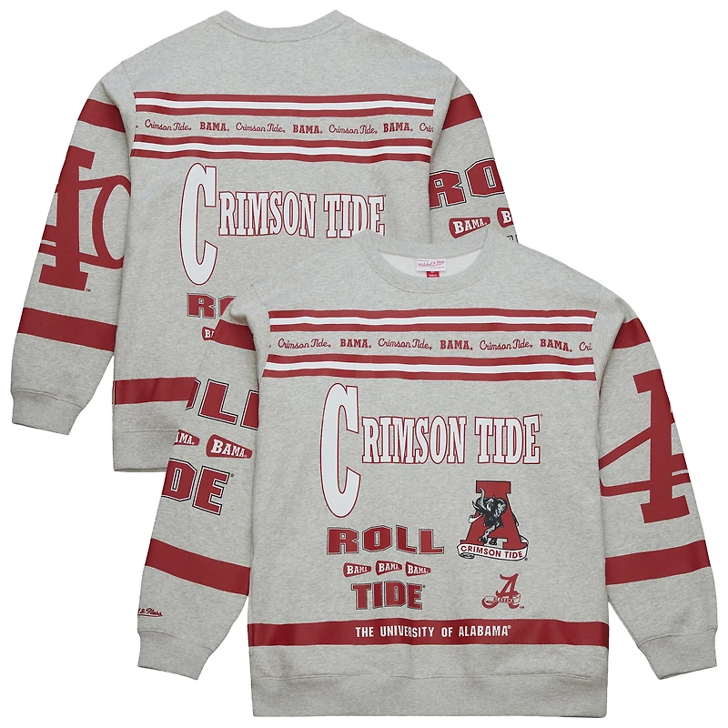 Men's Mitchell & Ness Gray Alabama Crimson Tide All Over Print Sweatshirt