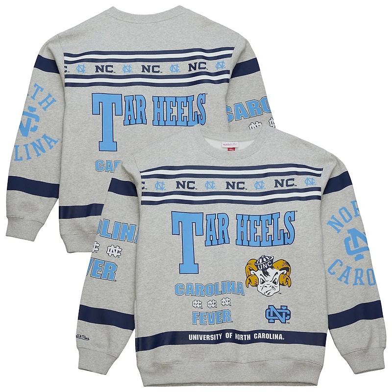 Men's Mitchell & Ness Gray North Carolina Tar Heels All Over Print Sweatshirt