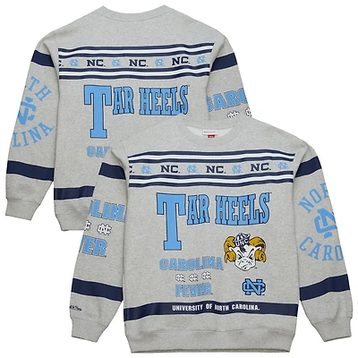 Men's Mitchell & Ness Gray North Carolina Tar Heels All Over Print Sweatshirt