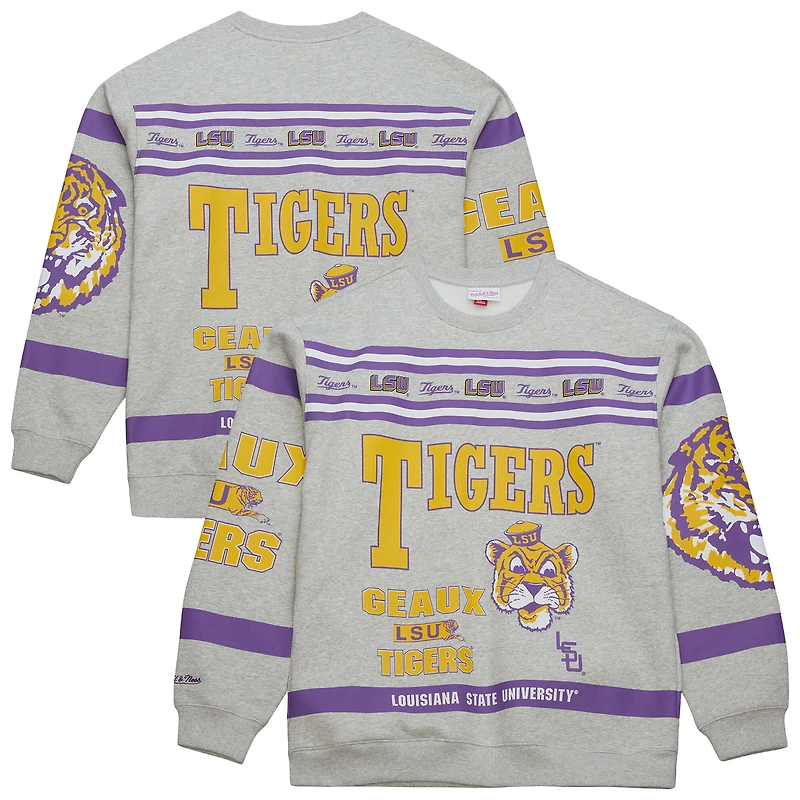 Men's Mitchell & Ness Gray LSU Tigers All Over Print Sweatshirt