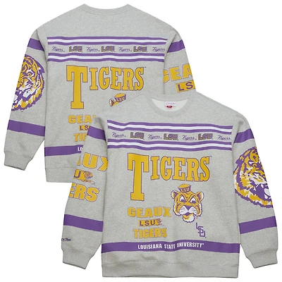 Men's Mitchell & Ness Gray LSU Tigers All Over Print Sweatshirt