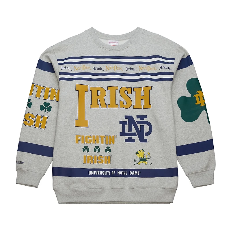 Men's Mitchell & Ness Gray Notre Dame Fighting Irish All Over Print Sweatshirt