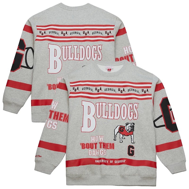Men's Mitchell & Ness Gray Georgia Bulldogs All Over Print Sweatshirt