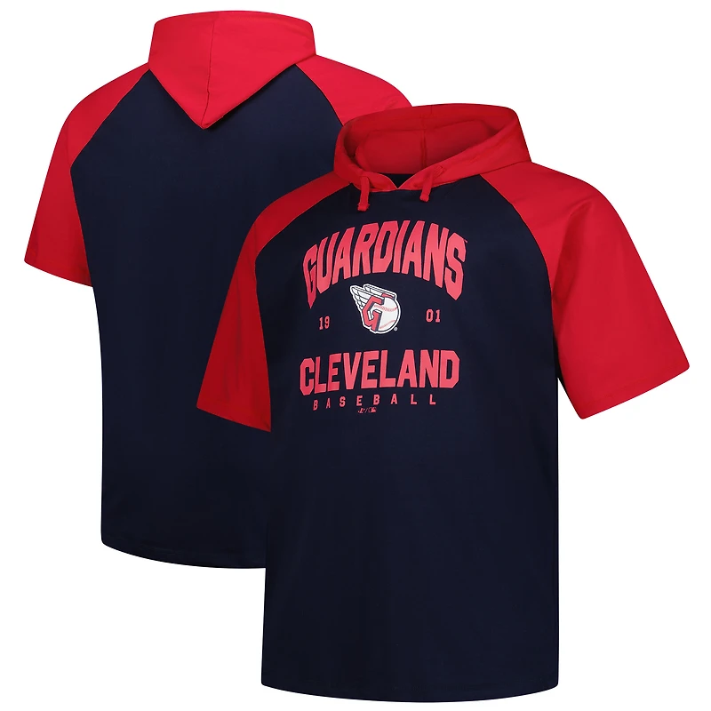 Men's Profile Navy Cleveland Guardians Big & Tall Short Sleeve Pullover Hoodie