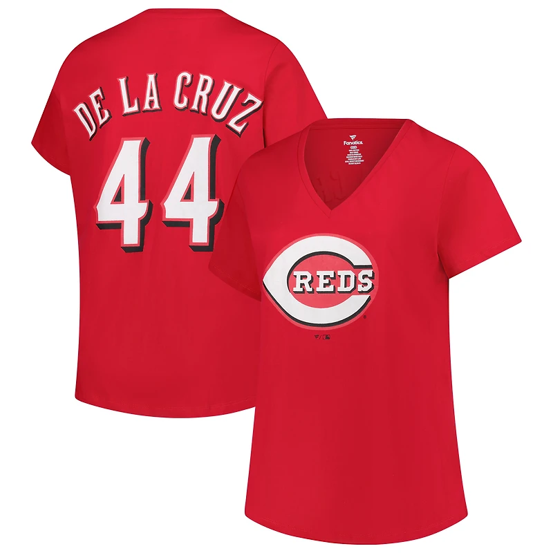 Women's Profile Elly De La Cruz Red Cincinnati Reds Plus Size Name & Number V-Neck T-Shirt