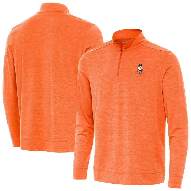 Men's Antigua Heather Orange Clemson Standing Tiger Golf Bright Quarter-Zip Pullover