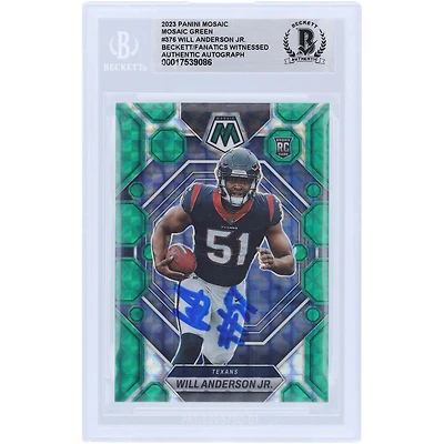 Will Anderson Jr. Houston Texans Autographed 2023 Panini Mosaic Green #376 Beckett Fanatics Witnessed Authenticated Rookie Card