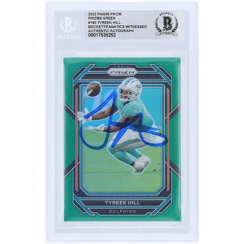 Tyreek Hill Miami Dolphins Autographed 2022 Panini Prizm Green #180 Beckett Fanatics Witnessed Authenticated Card