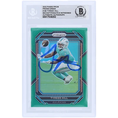 Tyreek Hill Miami Dolphins Autographed 2022 Panini Prizm Green #180 Beckett Fanatics Witnessed Authenticated Card