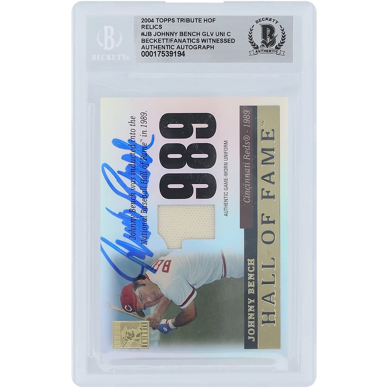 Johnny Bench Cincinnati Reds Autographed 2004 Topps Tribute Hall Of Fame Jersey Relic #TR-JB Beckett Fanatics Witnessed Authenticated Card