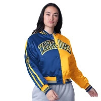 Women's Starter  Gold/Royal Golden State Warriors Zone Blitz Cropped Full-Snap Satin Jacket