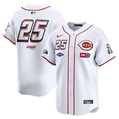 Men's Nike #25 White Cincinnati Reds 2025 MLB Speedway Classic Home Limited Jersey