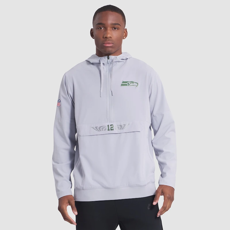 Men's Nike Wolf Gray Seattle Seahawks 2025 Rivalries Collection Sideline Anorak Half-Zip Hoodie Jacket