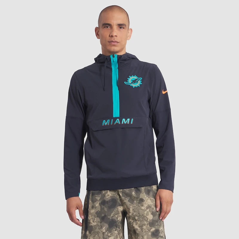 Men's Nike Pitch Blue Miami Dolphins 2025 Rivalries Collection Sideline Anorak Half-Zip Hoodie Jacket