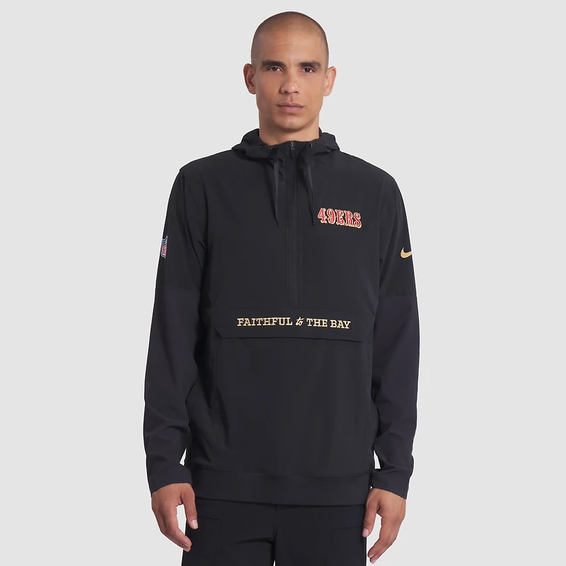 Men's Nike Black San Francisco 49ers 2025 Rivalries Collection Sideline Anorak Half-Zip Hoodie Jacket