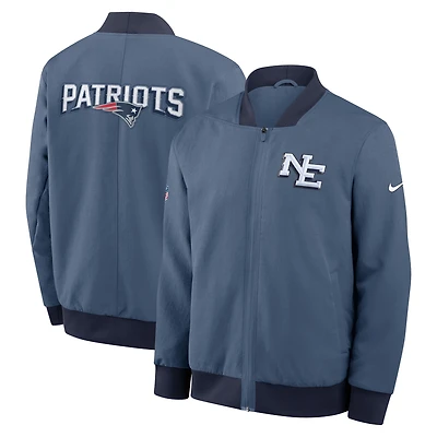 Men's Nike  Storm Blue New England Patriots 2025 Rivalries Collection Sideline Full-Zip Bomber Jacket