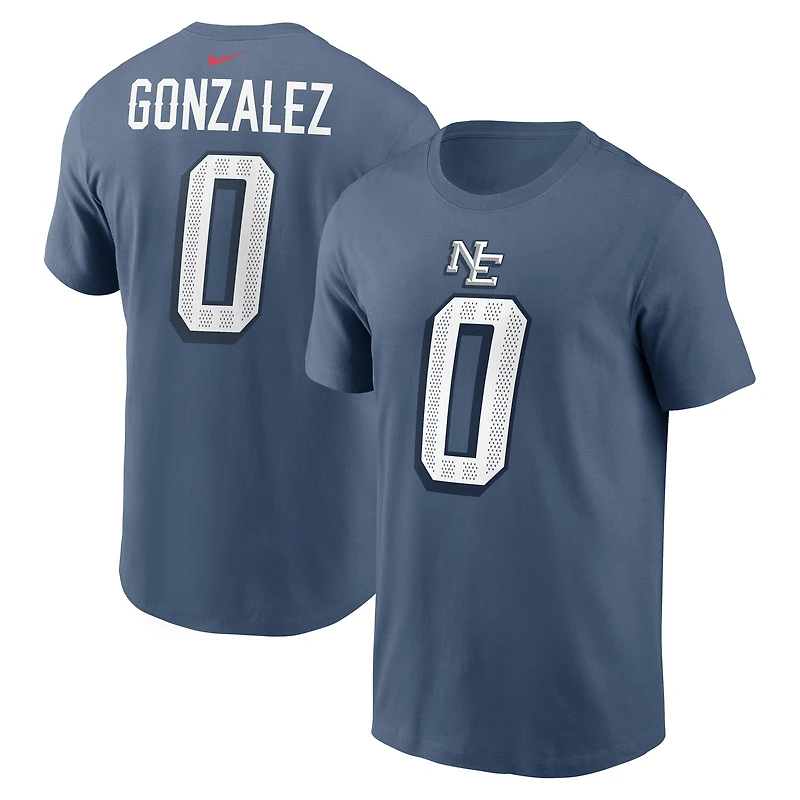 Men's Nike Christian Gonzalez Storm Blue New England Patriots 2025 Rivalries Collection Player Name & Number T-Shirt