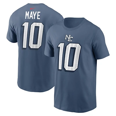 Men's Nike Drake Maye Storm Blue New England Patriots 2025 Rivalries Collection Player Name & Number T-Shirt