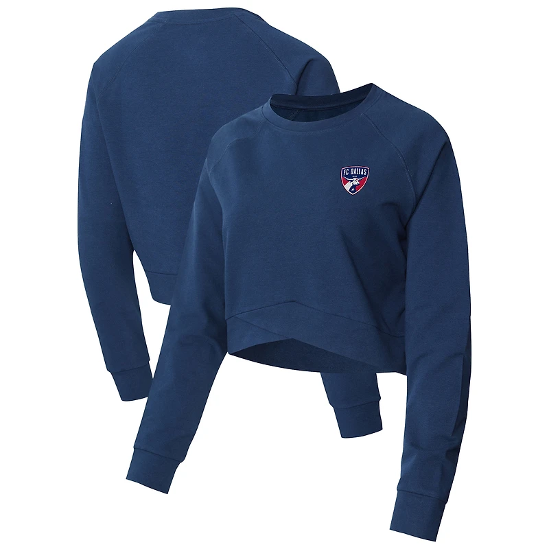 Women's Concepts Sport Navy FC Dallas Elevation Tri-Blend Raglan Cropped Pullover Sweatshirt