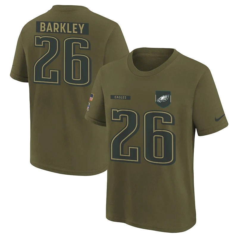 Youth Nike Saquon Barkley Olive Philadelphia Eagles 2025 Salute to Service Name & Number T-Shirt
