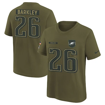 Youth Nike Saquon Barkley Olive Philadelphia Eagles 2025 Salute to Service Name & Number T-Shirt