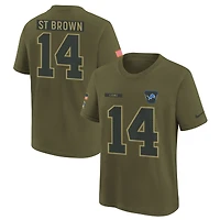Youth Nike Amon-Ra St. Brown Olive Detroit Lions 2025 Salute to Service Name & Number T-Shirt