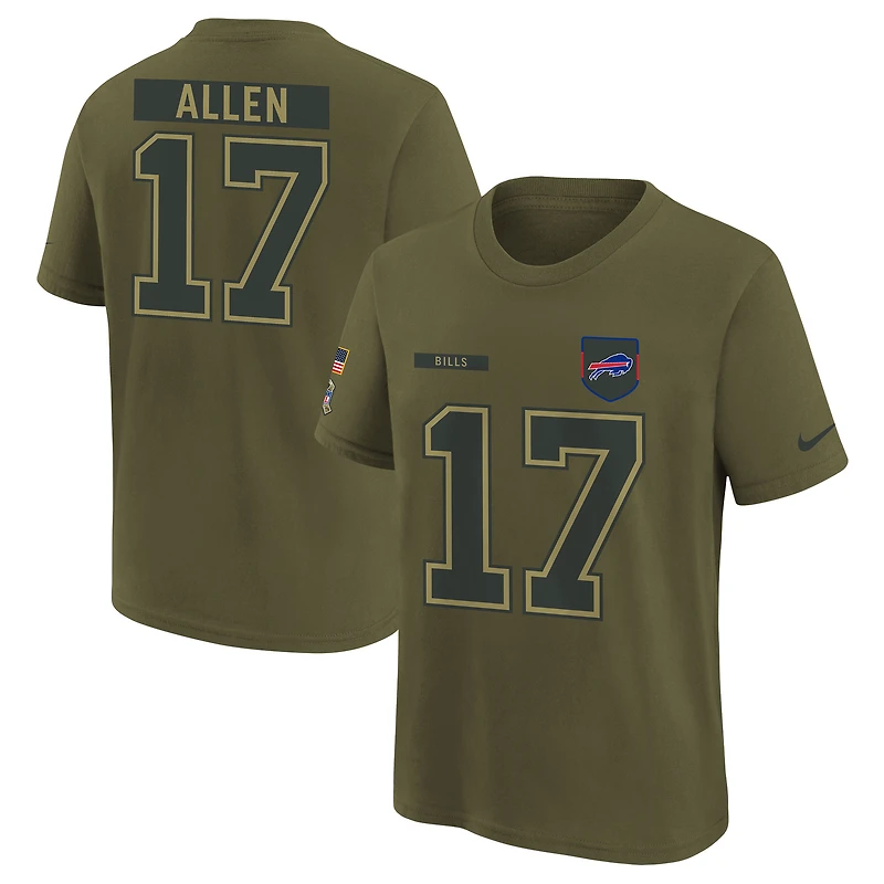 Youth Nike Josh Allen Olive Buffalo Bills 2025 Salute to Service Name & Number T-Shirt