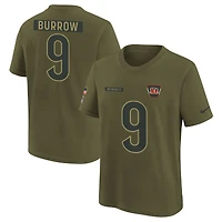 Youth Nike Joe Burrow Olive Cincinnati Bengals 2025 Salute to Service Name & Number T-Shirt
