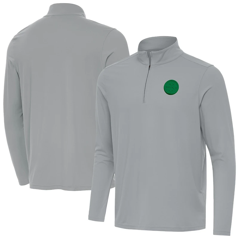 Men's Antigua  Gray Pittsburgh Steelers St Patrick Day Intent Quarter-Zip Pullover Top