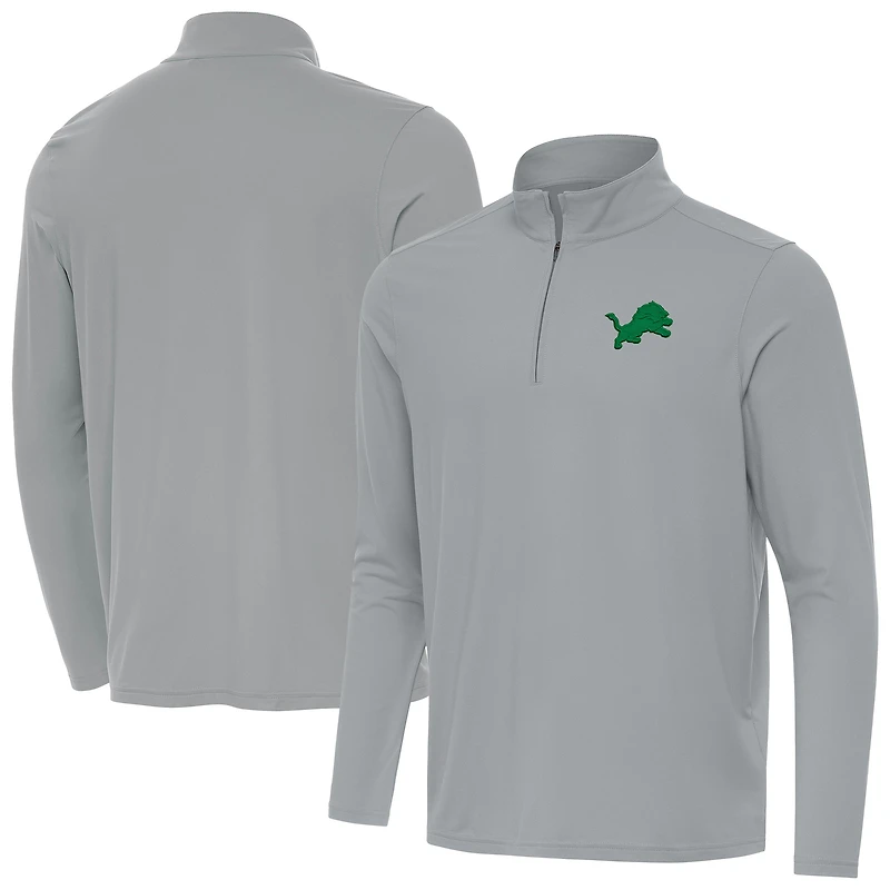 Men's Antigua Gray Detroit Lions St Patrick Day Intent Quarter-Zip Pullover Top