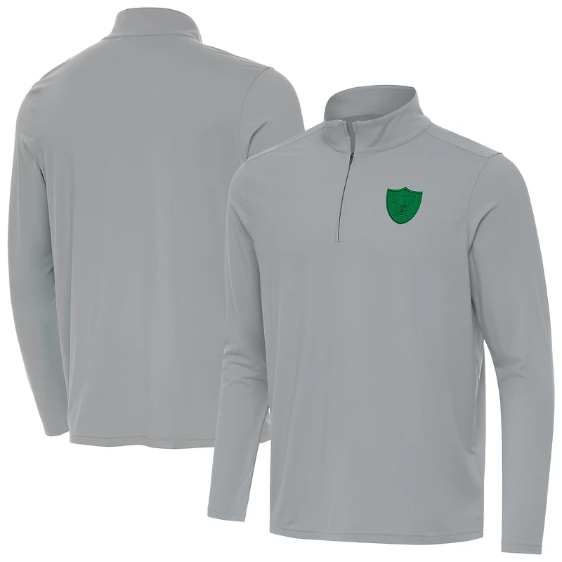 Men's Antigua  Gray Las Vegas Raiders St Patrick Day Intent Quarter-Zip Pullover Top
