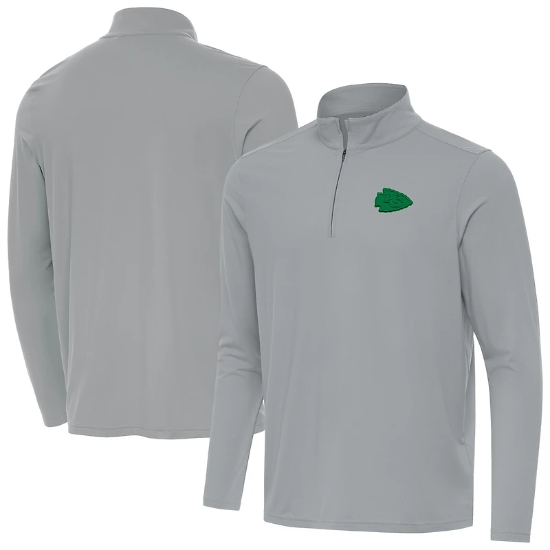 Men's Antigua  Gray Kansas City Chiefs St Patrick Day Intent Quarter-Zip Pullover Top